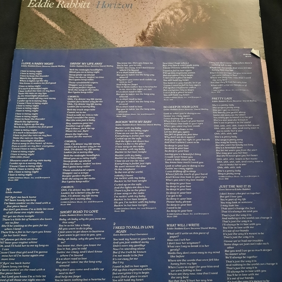 Eddie Rabbitt-Horizon, Vinyl LP 1980 - Picture 6 of 8